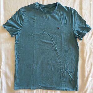 TOMMY HILFIGER Mens Classic T-Shirt Top Medium Blue Cotton Flag Logo Crew